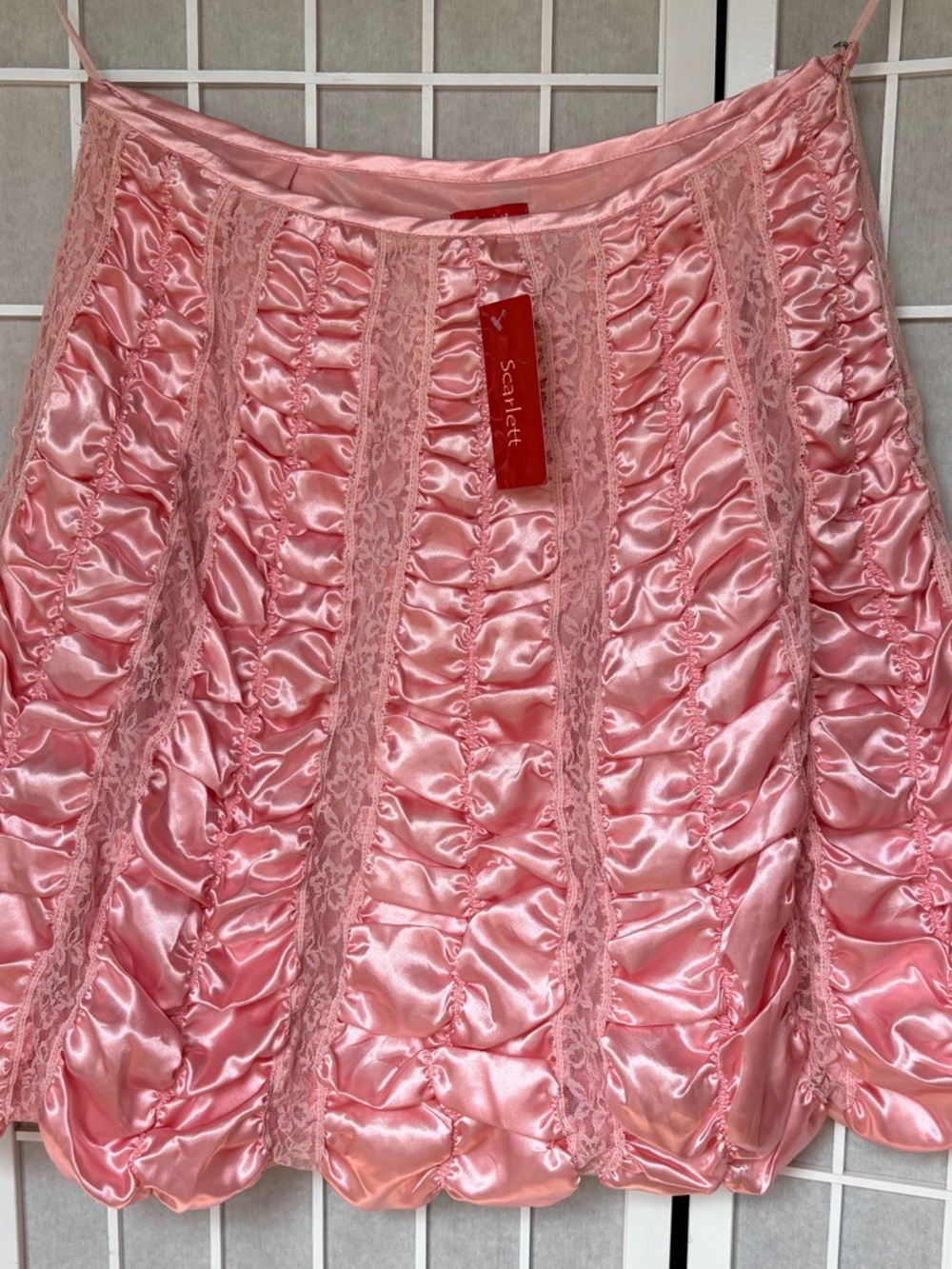 Scarlett Pink Satin Lace-Trim Ruched Bubble  Costume Skirt Size L